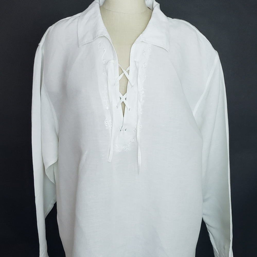 THE HAVANERA COMPANY white linen blend blouse